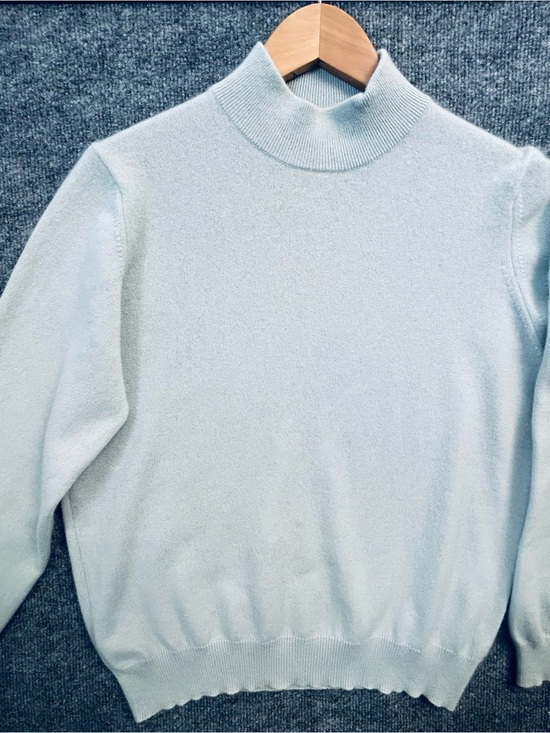 Fation Elements Sweaters - 2- ply Cashmere Light Blue Mock Neck Sweater - Soft Cozy Knit
